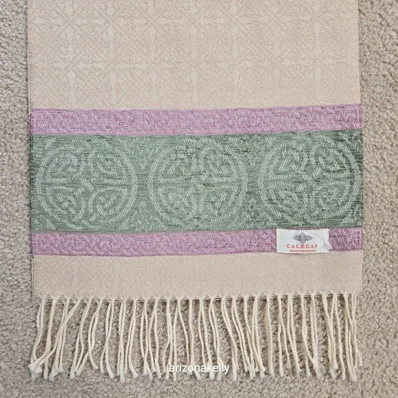 NEW Calzeat Celtic Knot Scarf Green & Purple - Picture 4 of 11